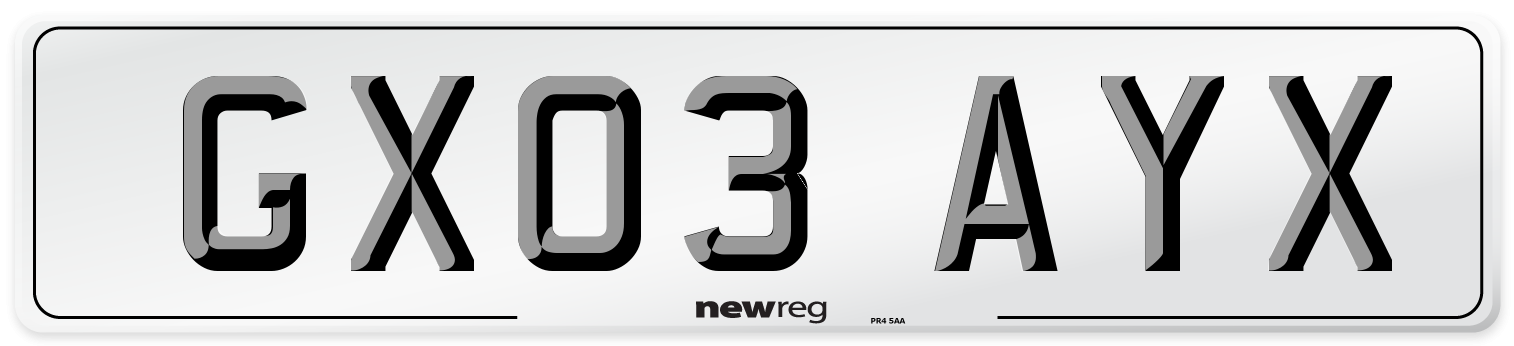 GX03 AYX Number Plate from New Reg